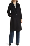 Sam Edelman Notch Collar Longline Wool Blend Coat In Black