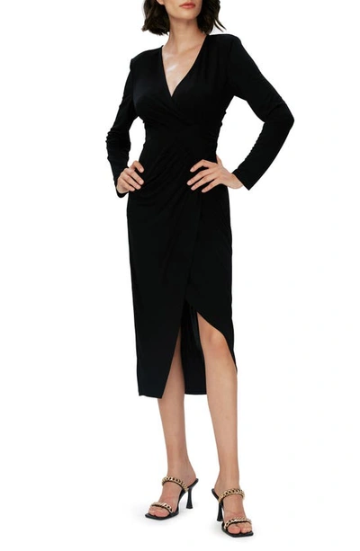 Dvf Nevine Long Sleeve Faux Wrap Dress In Black