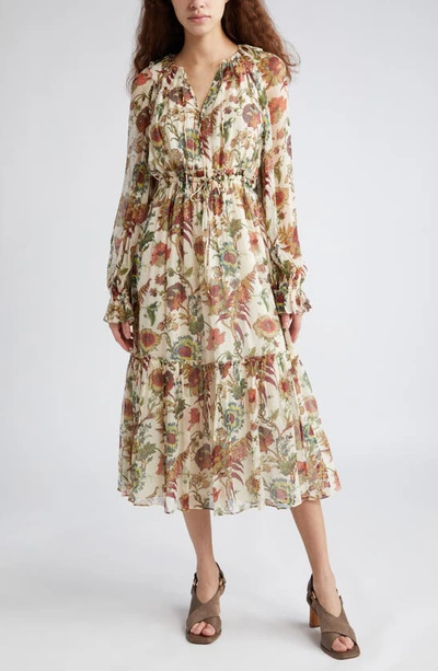 Ulla Johnson Audette Floral Ruffle Long Sleeve Silk Maxi Dress In Freesia