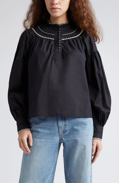 Ulla Johnson Lennie Embroidered Top In Negro