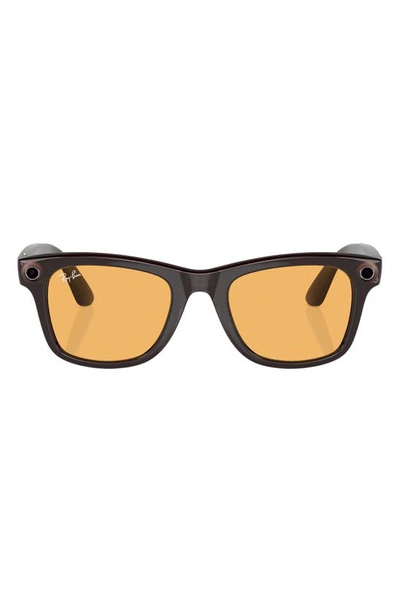 Ray Ban 53mm Wayfarer Smart Sunglasses In Brown/yellow Solid