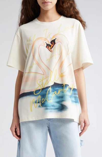 Stella Mccartney Painted Swan Oversize Graphic T-shirt In Bianco