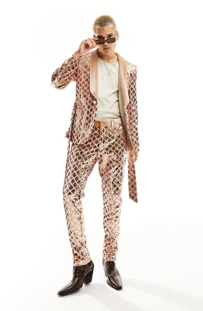 Asos Design Skinny Fit Sequined Tuxedo Jacket In Rose Gold