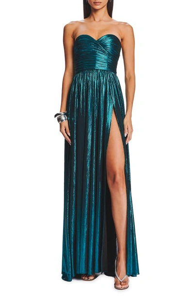 Retroféte Ezri Strapless Metallic Gown In Green