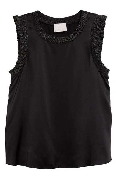 Cinq À Sept Lenore Metallic Trim Sleeveless Top In Black/silver