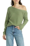 Treasure & Bond One-shoulder Thermal Knit Sweater In Olive Acorn