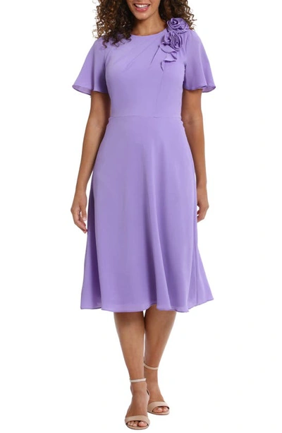 London Times Rosette Flutter Sleeve Fit & Flare Dress In Violet