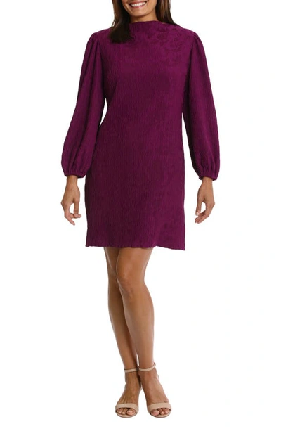 London Times Long Sleeve Jacquard Shift Dress In Plum | ModeSens