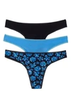 On Gossamer 3-pack Mesh Thongs In Galaxy,blue,black