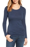 Caslon Scoop Neck Long Sleeve Cotton Knit Top In Heather Navy