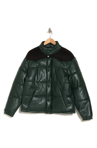 Hudson Faux Leather Puffer Jacket In Green