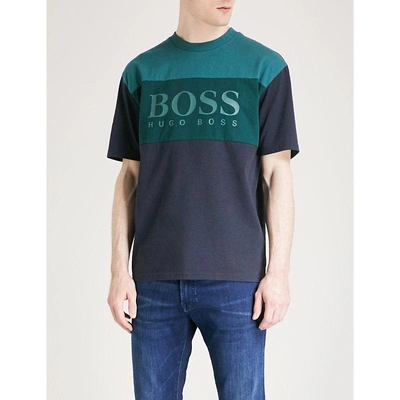 Hugo Boss Logo-print Cotton-jersey T-shirt In Dark Blue