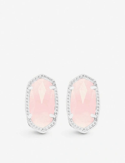 Kendra Scott Ellie Rhodium-plated Rose Quartz Stud Earrings