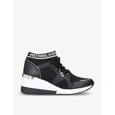 Michael Michael Kors Hilda Leather Wedge Heel Trainers In Black | ModeSens