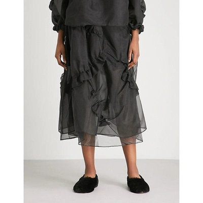 Renli Su Ruffled Organza Midi Skirt In Black