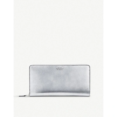 Smythson Panama Metallic-leather Travel Wallet In Silver