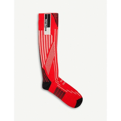 Prada Striped Geometric Knitted Socks In Rosso/nero