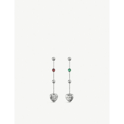 Gucci Blind For Love Engraved Sterling Silver And Multi-coloured Zirconia Earrings