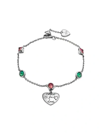 Gucci Blind For Love Engraved Heart-pendant Sterling Silver And Zirconia Bracelet