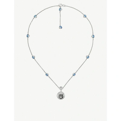 Gucci Blind For Love Cat-engraved Sterling Silver And Blue Zirconia Necklace