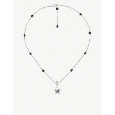 Gucci Blind For Love Cat-engraved Sterling Silver And Black Spinels Necklace