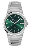 Ferragamo Salvatore  F-80 Classic Bracelet Watch, 41mm In Silver/ Green
