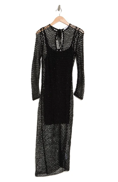Frame Beaded Long Sleeve Crochet Dress In Noir | ModeSens