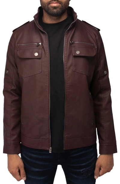 X-ray Faux Leather Utility Jacket In Burgundy