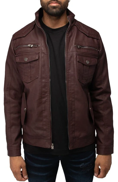 X-ray Faux Leather Utility Jacket In Burgundy
