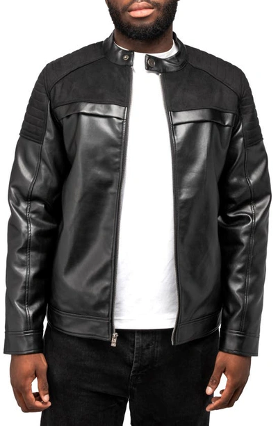 X-ray Faux Leather Jacket With Faux Fur Lining In Black/ Black