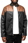 X-ray Colorblock Faux Leather Moto Jacket In Brown/ Black