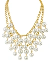 Jardin Imitation Pearl Drop Layered Necklace In White/ Gold