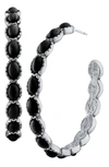 Jardin Oval Resin Stone Hoop Earrings In Black/ Silver