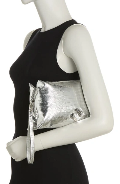 Rebecca Minkoff Croc Embossed Pillow Clutch In Silver