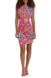 Donna Morgan For Maggy Geometric Shirred Minidress In Cherry Pop/ Pistachio