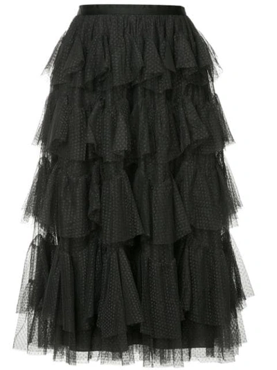 Needle & Thread Scallop Ruffled Chiffon Midi Skirt In Black