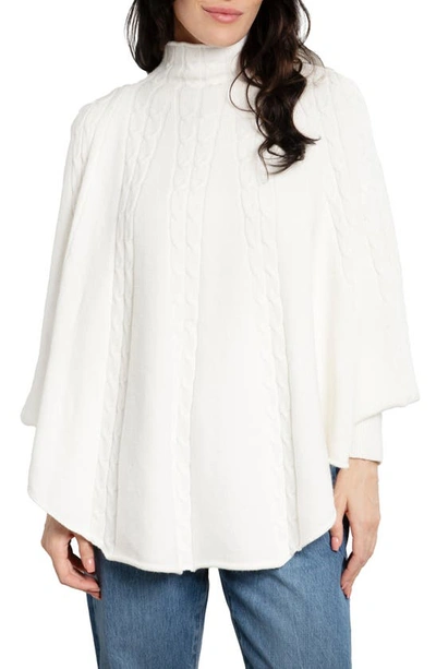 Saachi Batwing Sleeve Cable Knit Poncho Sweater In White
