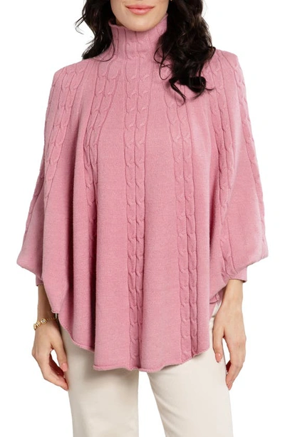 Saachi Batwing Sleeve Cable Knit Poncho Sweater In Pink