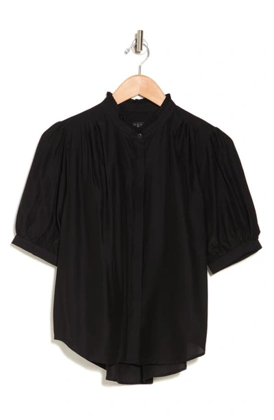 Rag & Bone Jordan Short Sleeve Silk Blend Shirt In Black
