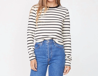 Monrow Stripe Cropped Long Sleeve In Natural/ Black In Multi