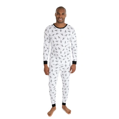 Leveret Mens Two Piece Cotton Pajamas Skeleton White In Multi
