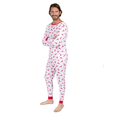 Leveret Christmas Mens Two Piece Cotton Pajamas Reindeer Red And White In Multi