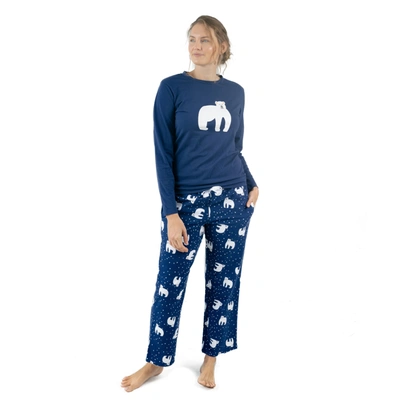Leveret Christmas Womens Cotton Top Flannel Pant Pajamas Polar Bear In Multi