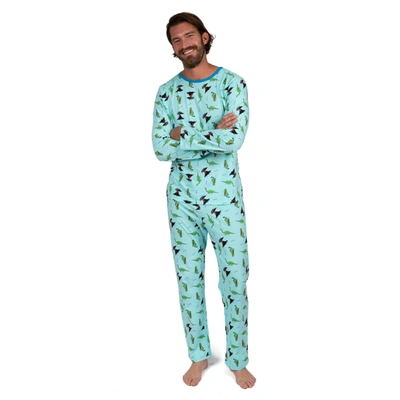 Leveret Mens Two Piece Cotton Loose Fit Pajamas Dinosaur Blue In Multi