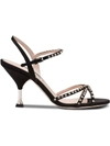 Miu Miu Crystal-embellished Satin Sandals In Black