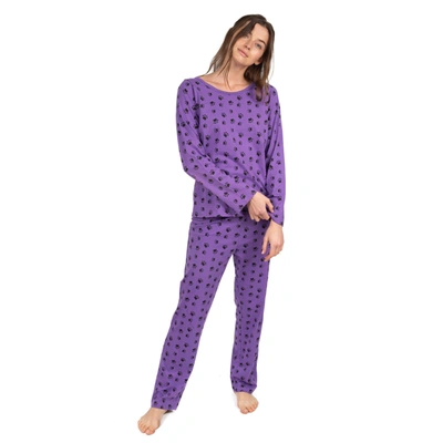 Leveret Womens Two Piece Cotton Loose Fit Pajamas Dog Paw Purple In Multi