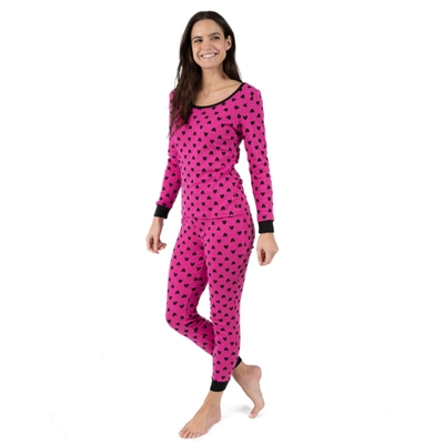 Leveret Womens Two Piece Cotton Pajamas Hearts Black In Multi