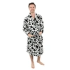 Leveret Mens Fleece Robe Cow Black In Multi