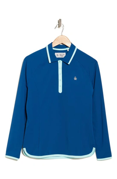 Original Penguin Contrast Tipped Long Sleeve Polo In Blueberry Pancake