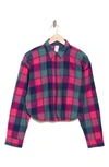 Abound Plaid Flannel Crop Button-up Shirt In Pink- Navy Buffalo Plaid